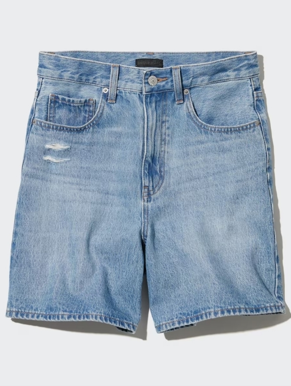 Uniqlo Highrise Vintage Style Blue Denim Shorts with Light Distress Size 27
